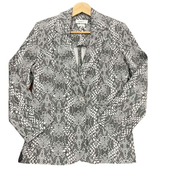 Anthropologie Level 99 Grey Snake Print Linen Blazer Large - Picture 2 of 9